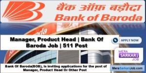 Manager, Product Head | Bank Of Baroda Job | 511 Post